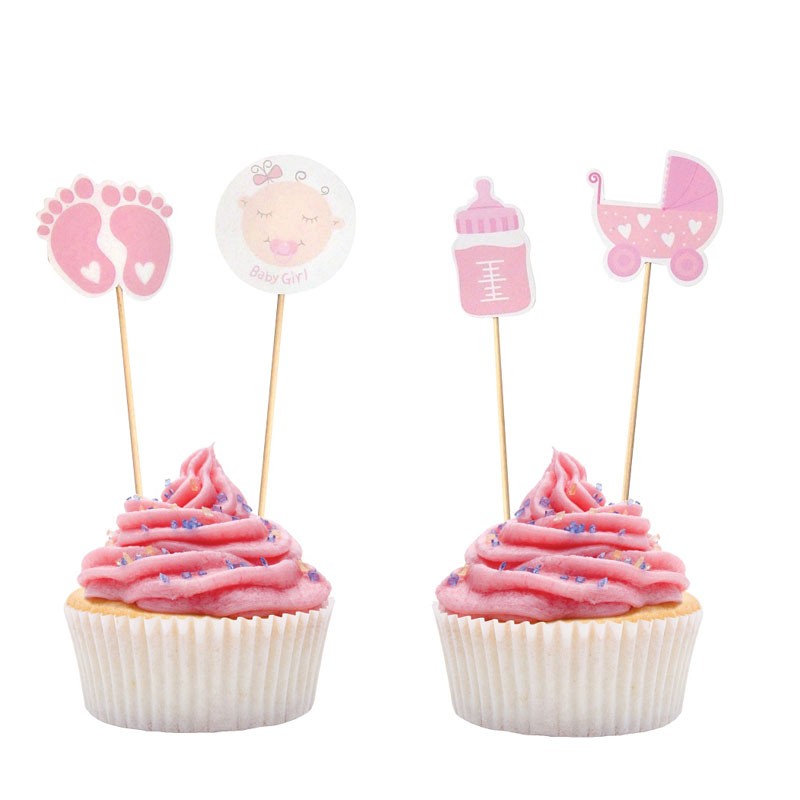 Stuzzicadenti Topper Cup Cake nascita bambina rosa 12 pz. 10 cm QT-PBGR