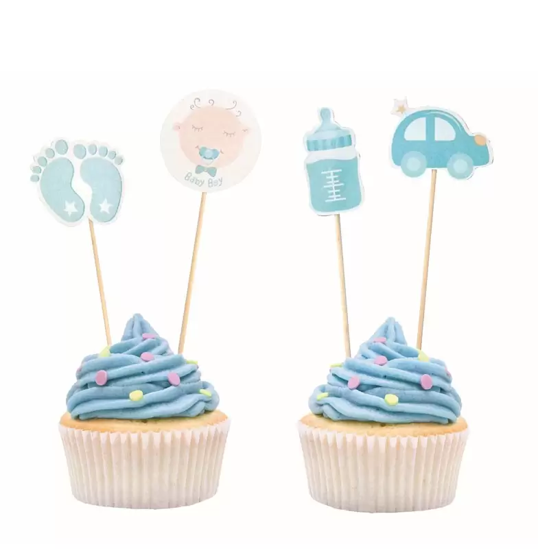 Stuzzicadenti Topper Cup Cake nascita bambino celeste 12 pz. 10 cm QT-PBBN