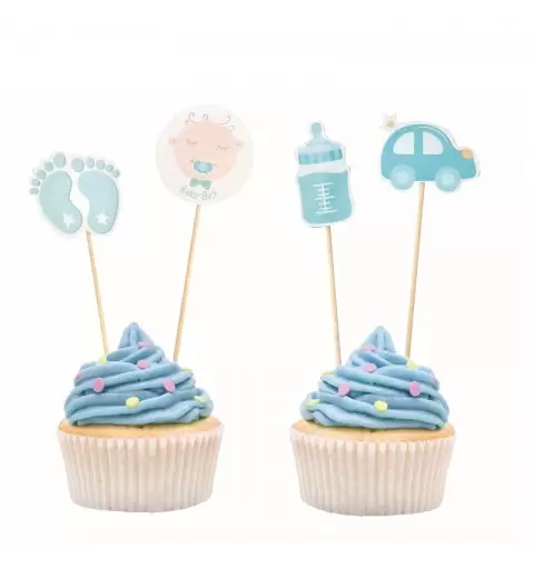 Stuzzicadenti Topper Cup Cake nascita bambino celeste 12 pz. 10 cm QT-PBBN