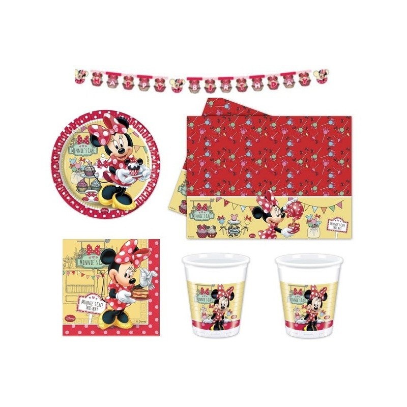 COORDINATO COMPLEANNO BAMBINA MINNIE' CAFE' DISNEY CANDELINA PALLONCINI