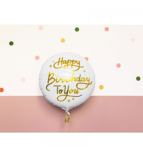 Palloncino foil opaco di colore bianco Happy Birthday To You oro 35 cm FB58