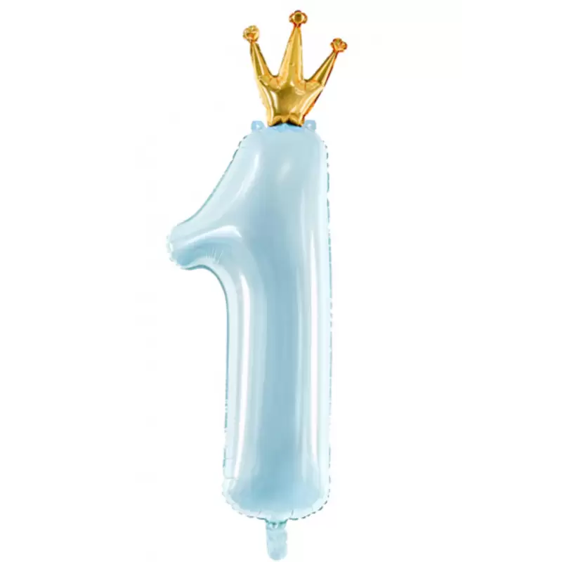 PALLONCINO FOIL NUMERO 1 CELESTE CON CORONA