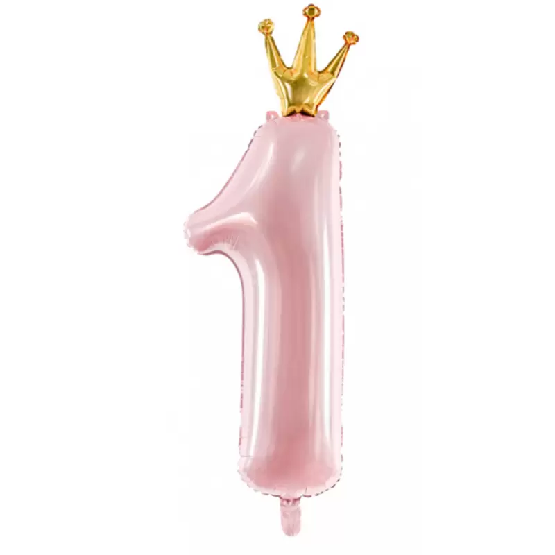 PALLONCINO FOIL NUMERO 1 ROSA CON CORONA ORO
