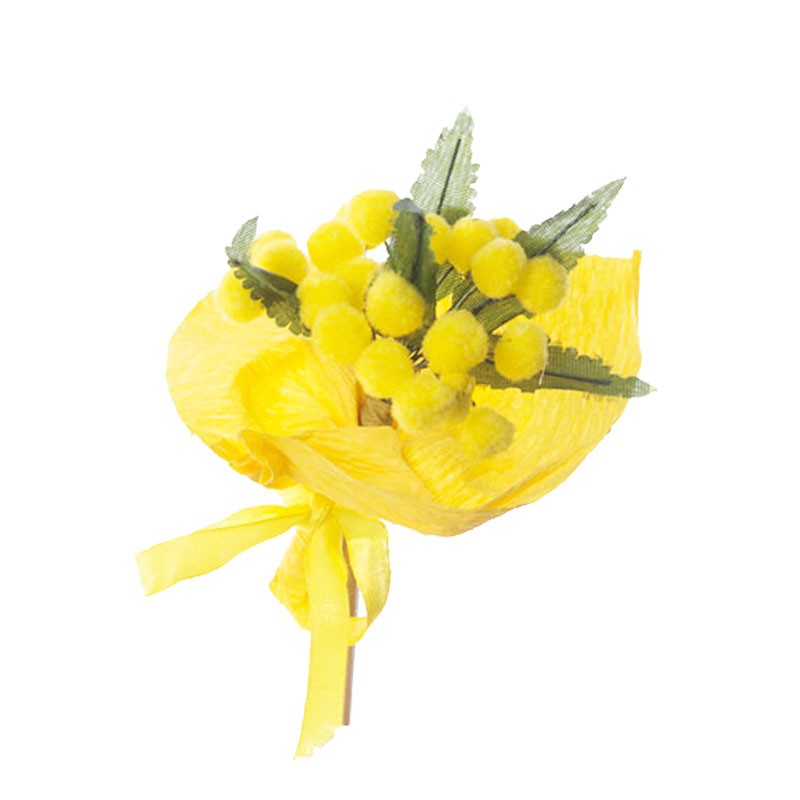 rametto di mimosa artificiale con fiocco  10 cm 84109
