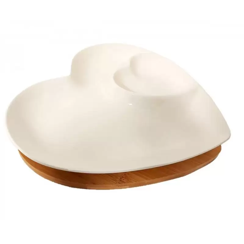 Antipastiera vetrochina a forma di cuore con base in bamboo  P19-328