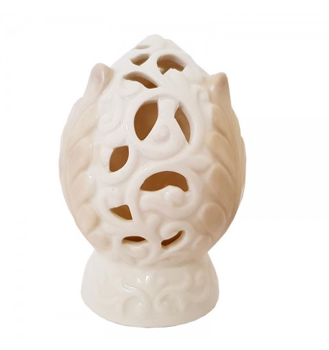 Pomo in ceramica beige con foglie decorative S1954 12x8 cm