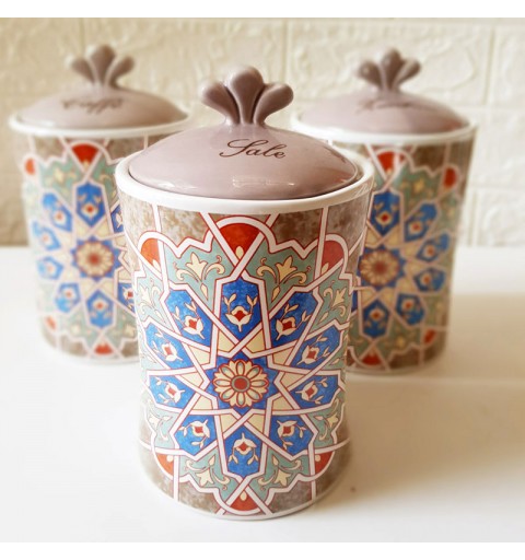 tris barattoli zucchero caffè sale in ceramica decorazione maioliche marrakech 82034