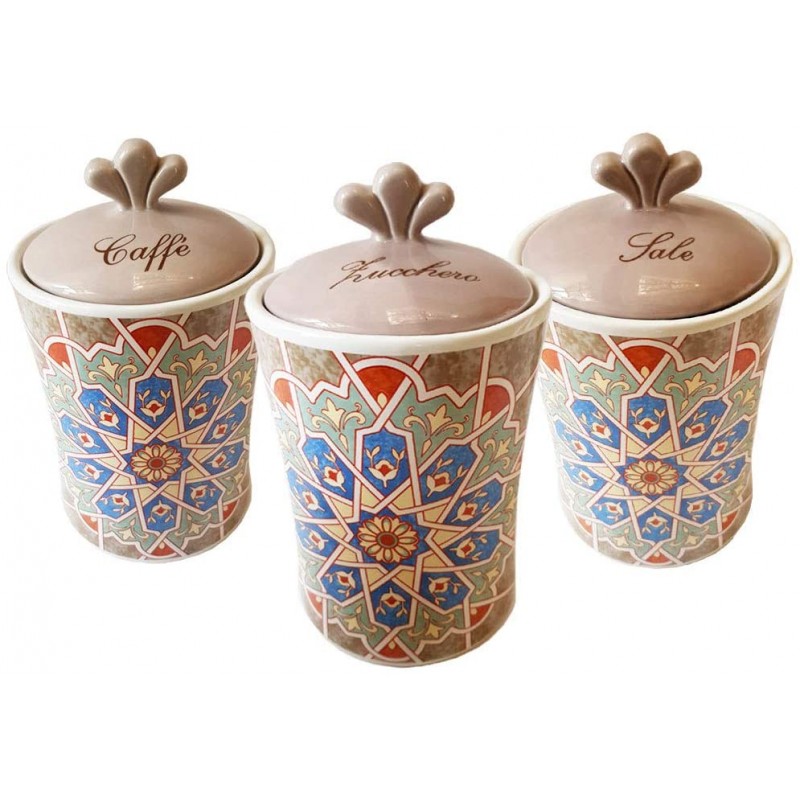 tris barattoli zucchero caffè sale in ceramica decorazione maioliche  marrakech