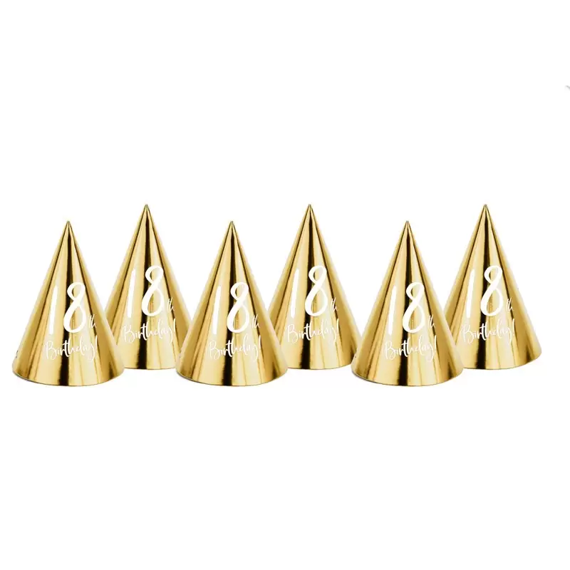 Cappellini oro metallizzat 18th Birthday h 16 cm dia 11 cm CPP21-18-019M  6  pz.