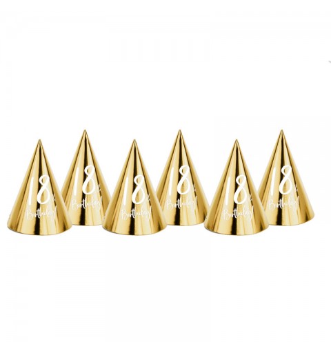 Cappellini oro metallizzat 18th Birthday h 16 cm dia 11 cm CPP21-18-019M  6  pz.