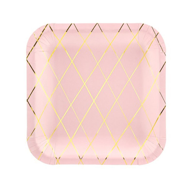 Piatti di carta rosa chiaro con motivo a griglia metallica dorata 20 cm TPP45-081J