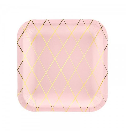 Piatti di carta rosa chiaro con motivo a griglia metallica dorata 20 cm TPP45-081J