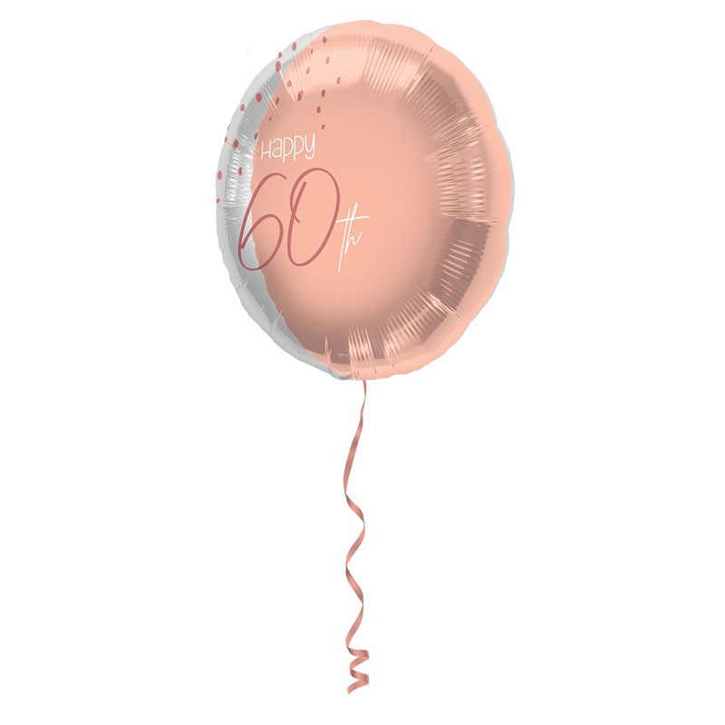 Pallonino foil 18  45 cm Happy 60th Elegant Lush Blush rosa e argento 60 anni 67760