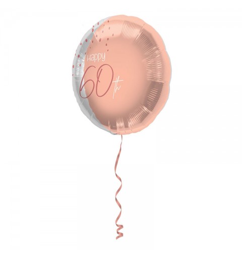 Pallonino foil 18  45 cm Happy 60th Elegant Lush Blush rosa e argento 60 anni 67760