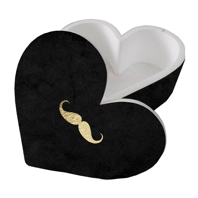 scatola polistirolo nera a forma di cuore con baffi dorati per festa del papà 30 x 25 x 17,5 h cm