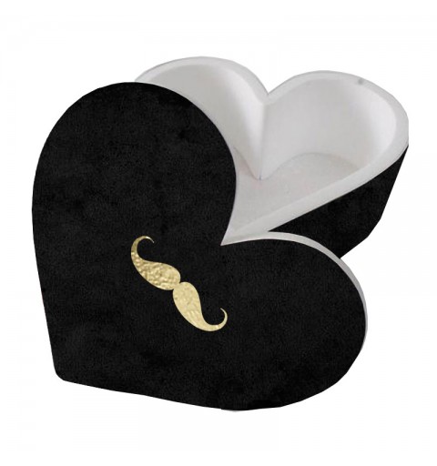 scatola polistirolo nera a forma di cuore con baffi dorati per festa del papà 30 x 25 x 17,5 h cm