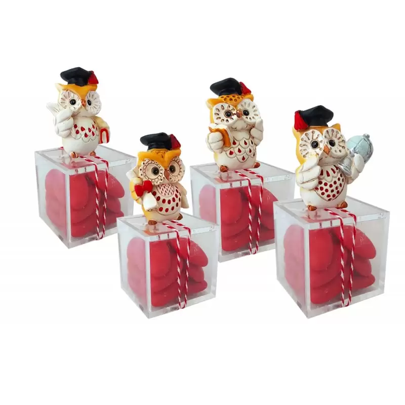 16 BOMBONIERE LAUREA GUFETTI CON SCATOLINE PLEXIGLASS