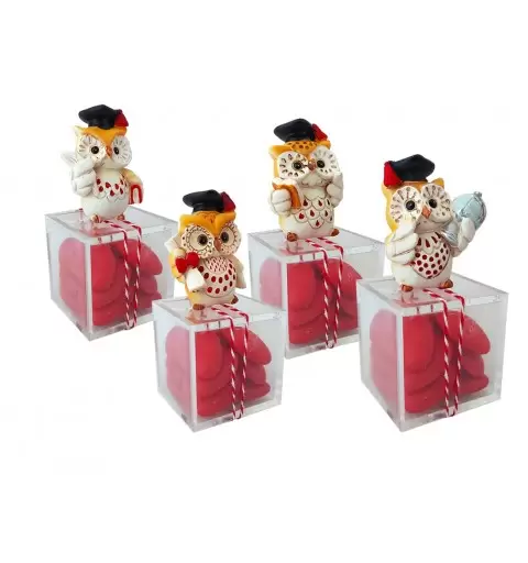 16 BOMBONIERE LAUREA GUFETTI CON SCATOLINE PLEXIGLASS