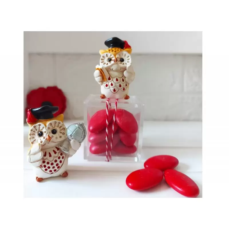 16 BOMBONIERE LAUREA GUFETTI CON SCATOLINE PLEXIGLASS