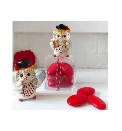 16 BOMBONIERE LAUREA GUFETTI CON SCATOLINE PLEXIGLASS
