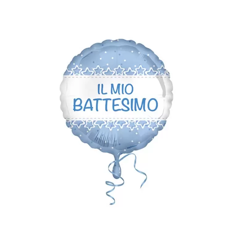 Pallone foil 42 cm Battesimo stelle azzurro 5IT800009