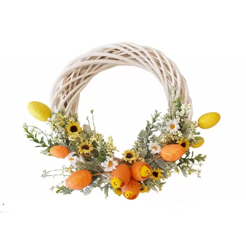 GHIRLANDA DI PASQUA BIANCA INTRECCIATA CON PULCINI
