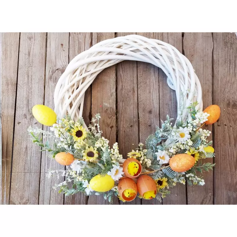 GHIRLANDA DI PASQUA BIANCA INTRECCIATA CON PULCINI