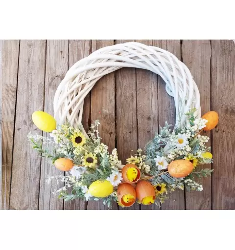GHIRLANDA DI PASQUA BIANCA INTRECCIATA CON PULCINI