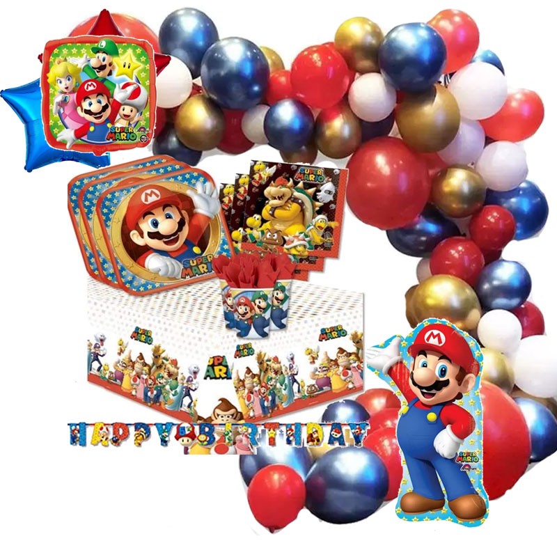 decorazioni per feste a tema Mario,set include bandierine per palloncini e cupcake topper per ragaz Super Mario Articoli per feste di compleanno per festa di compleanno di Mario