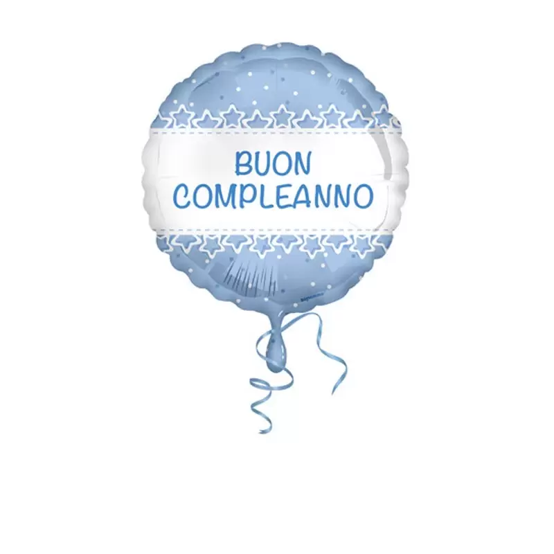 Pallone foil 42 cm celeste con stelline  buon compleanno 5IT800013