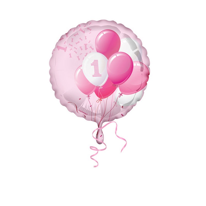 Pallone foil 42 cm primo compleanno palloncini rosa