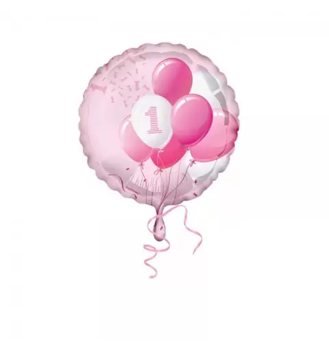 Pallone foil 42 cm primo compleanno palloncini rosa