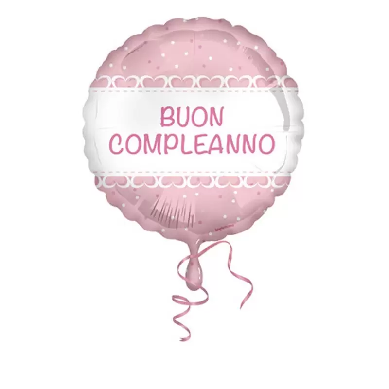 Pallone foil 42 cm rosa con cuoricini buon compleanno 5IT800014