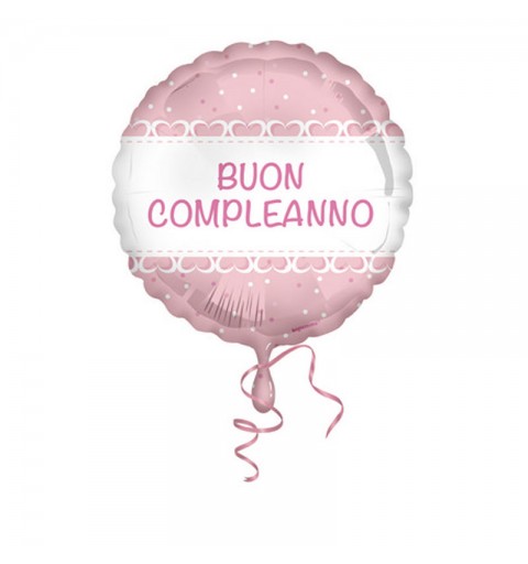 Pallone foil 42 cm rosa con cuoricini buon compleanno 5IT800014