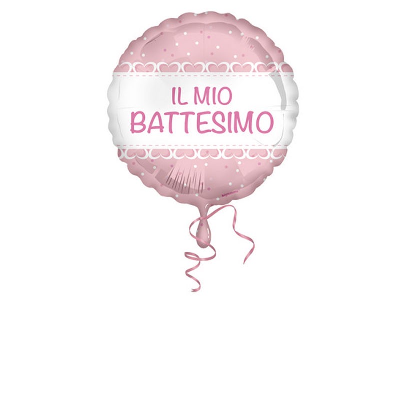 Pallone foil 42 cm rosa con cuoricini il Mio battesimo 5IT800010
