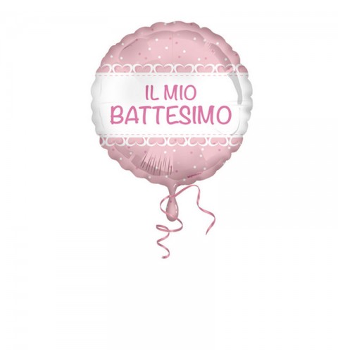 Pallone foil 42 cm rosa con cuoricini il Mio battesimo 5IT800010