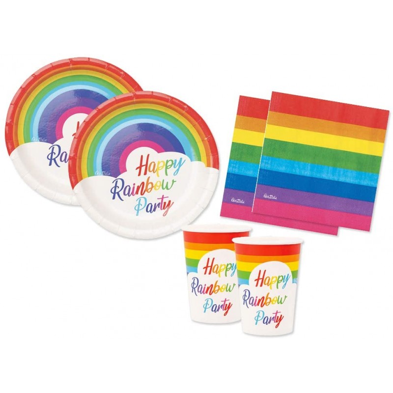Festeggia in tutti i colori dell' arcobaleno con questo fantastico set compleanno Kit n.2 Accessori Tavola festa a tema happy rainbow arcobaleno 