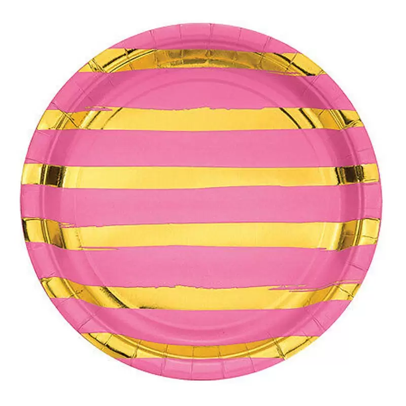 Piatto 23 cm Rosa acceso / Oro metallizzato 8 pz 329953