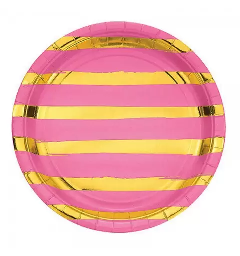 Piatto 23 cm Rosa acceso / Oro metallizzato 8 pz 329953
