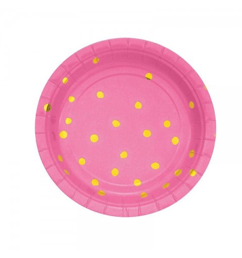 Piatto dessert 17,4 cm rosa acceso / Oro metallizzato 8 pz 329951