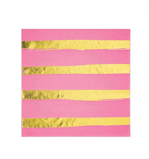 Tovaglioli rosa acceso / Oro metallizzato 16 pz 329952