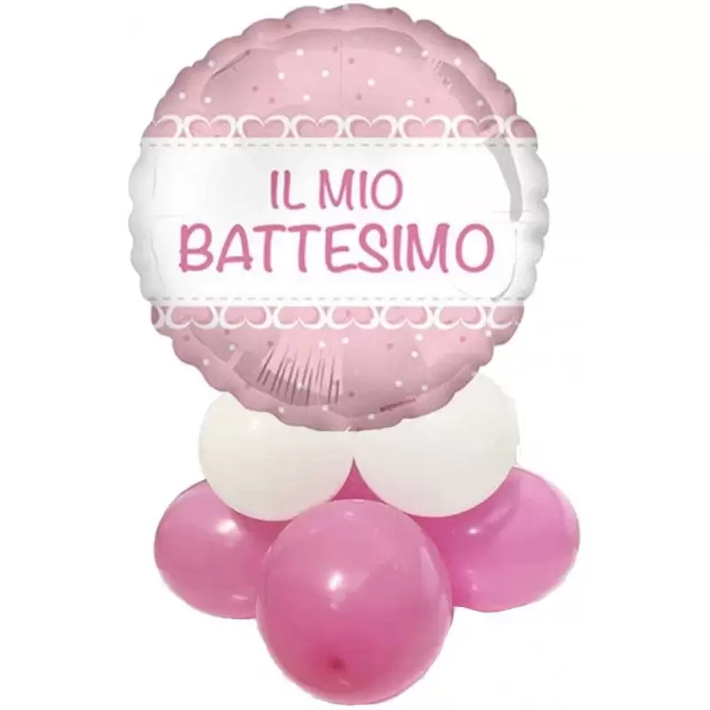 CENTROTAVOLA PALLONCINI BATTESIMO CUORI ROSA