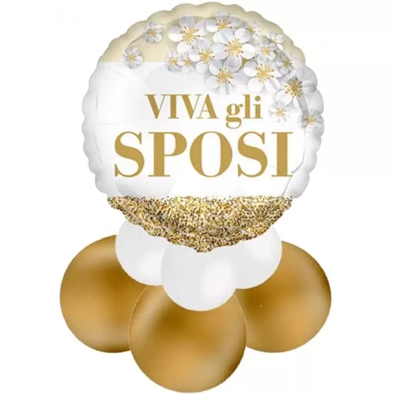 CENTROTAVOLA PALLONCINI VIVA GLI SPOSI GLITTER ORO