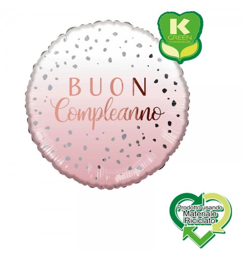 Pallone foil Buon Compleanno Rosa con Pois Tondo K-Green 18 996103-01