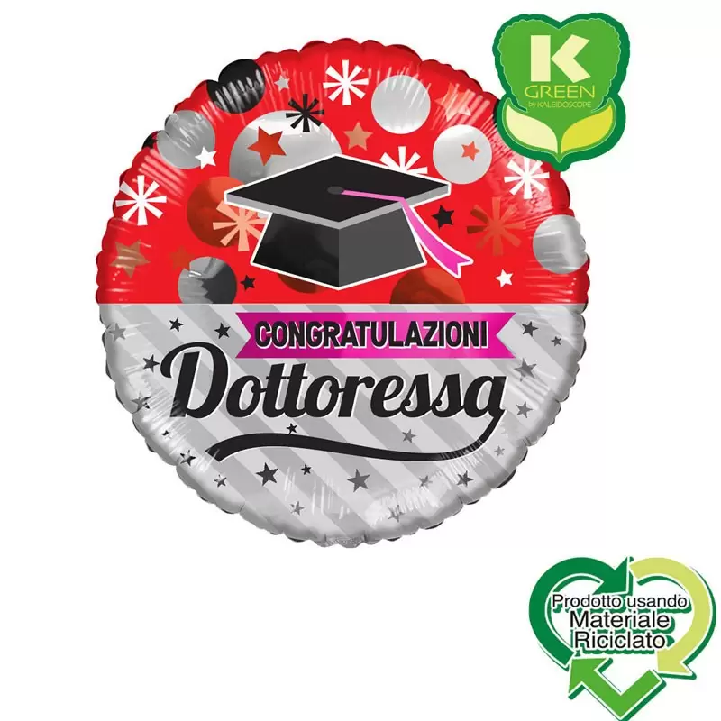 Pallone foil Congratulazioni Dottoressa con Tocco Tondo K-Green 18 999234-01
