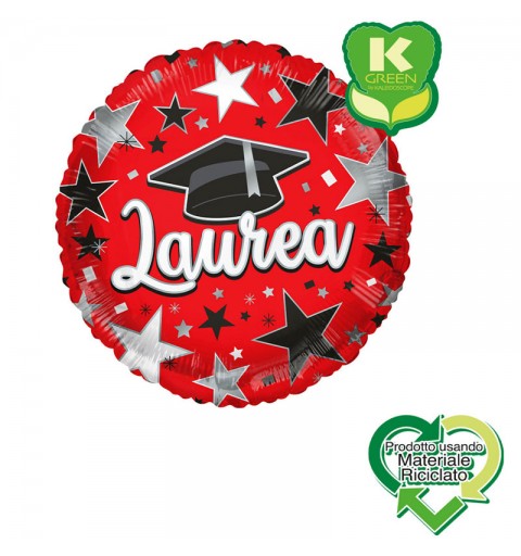 Pallone foil Laurea con Tocco e Stelle Tondo K-Green 18 999180-01