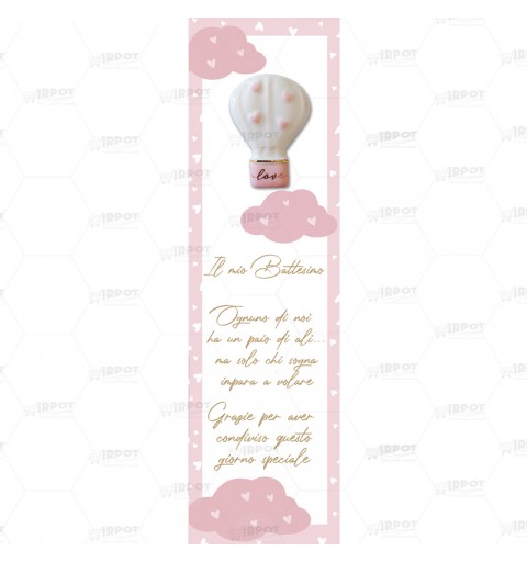 SEGNAPOSTO BATTESIMO ROSA CON MONGOLFIERE LOVE - 20 PZ