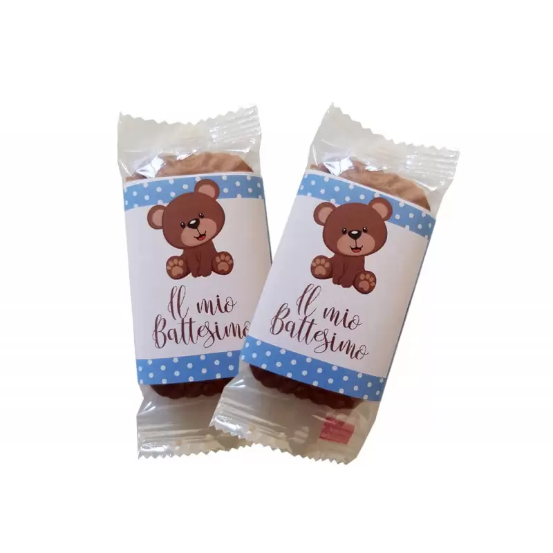 BISCOTTI DI CORTESIA BATTESIMO ORSETTO CELESTE BOMBONIERE - 50 PZ