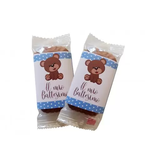 BISCOTTI DI CORTESIA BATTESIMO ORSETTO CELESTE BOMBONIERE - 50 PZ