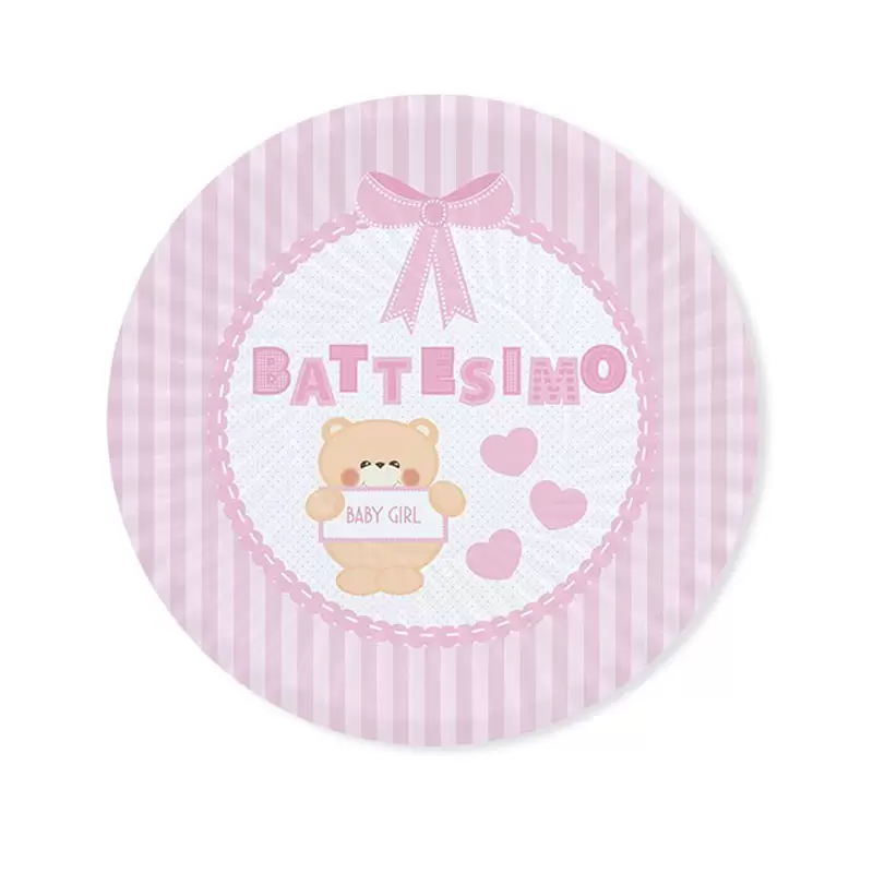 40 PIATTINI DESSERT BATTESIMO TEDDY ROSA
